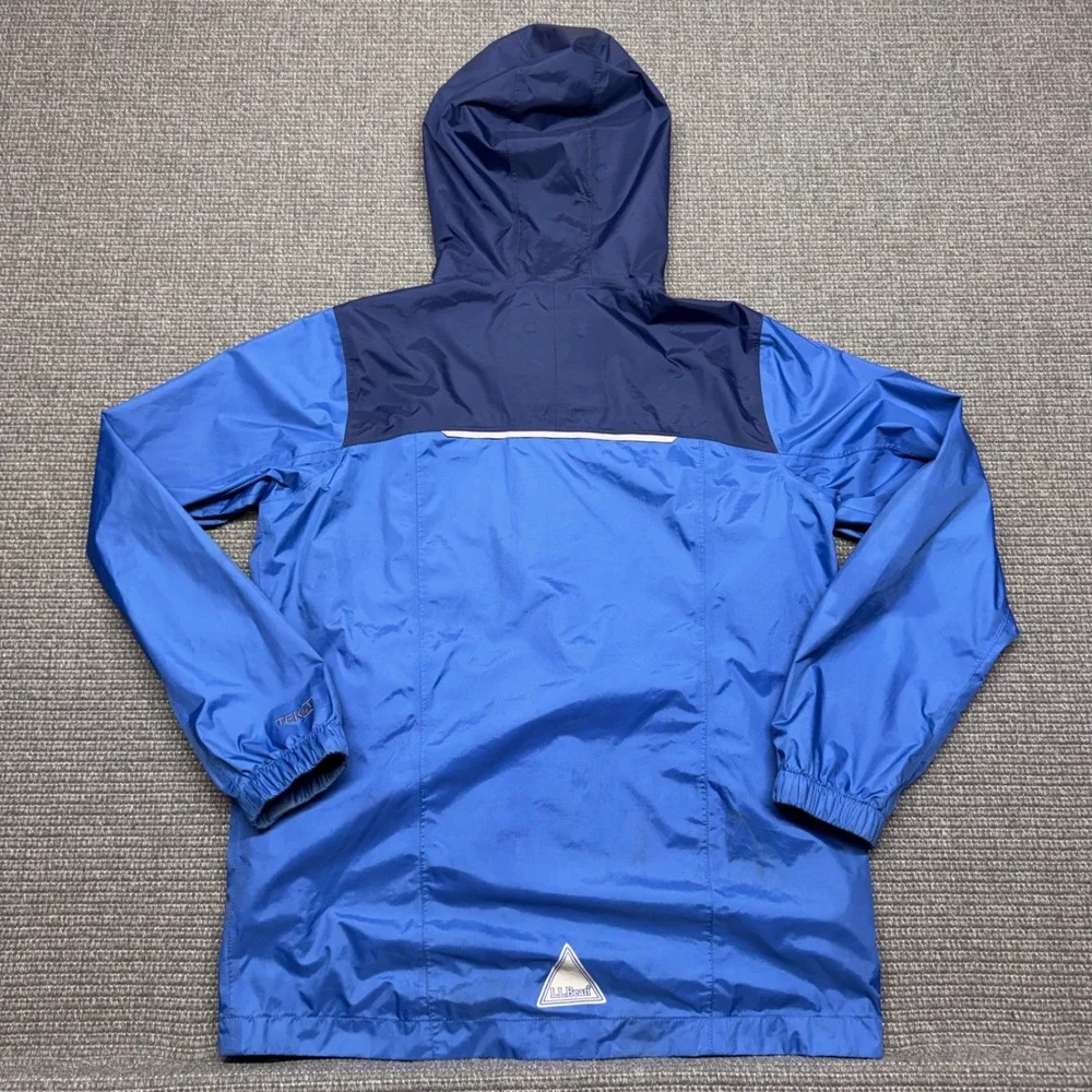 LL Bean Kids TEK2.5 Rain Jacket‎ Blue Waterproof Hooded Shell Size M 10-12